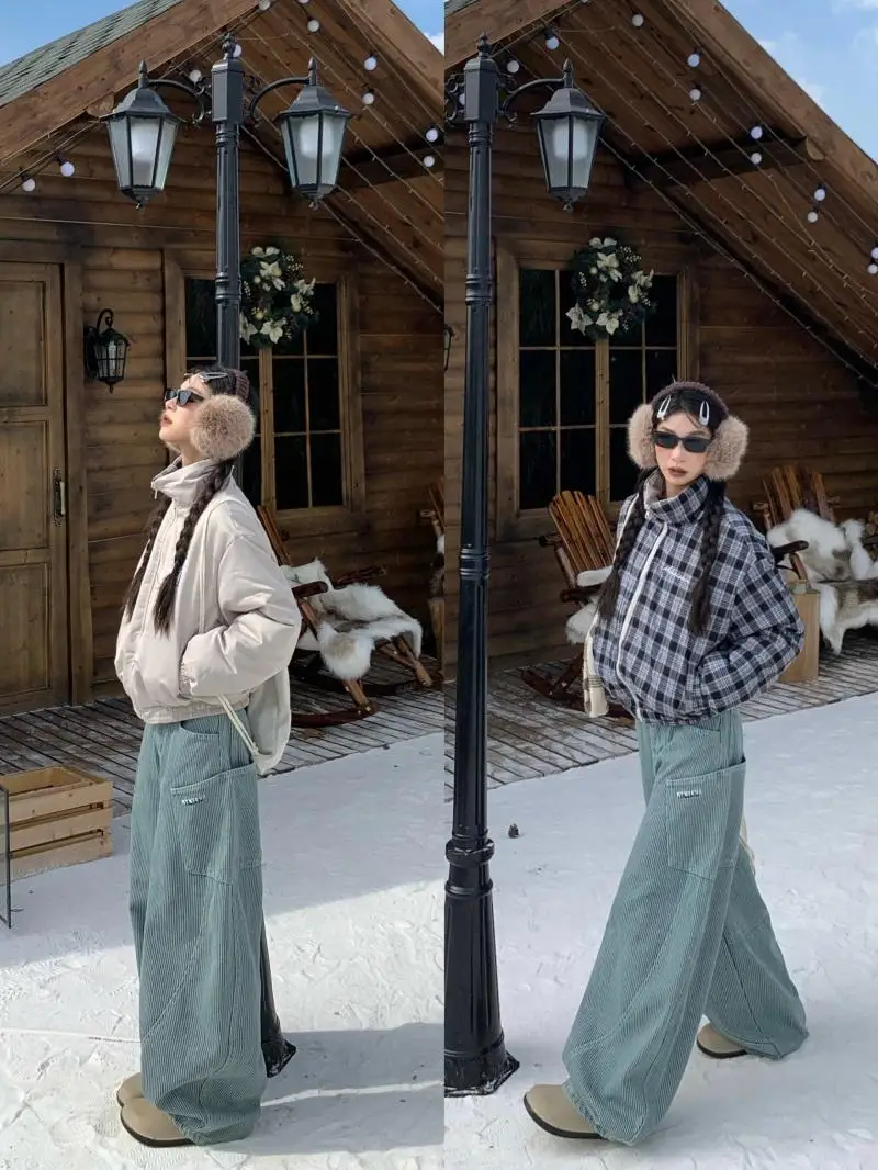 

Двустороннее хлопковое пальто в американском стиле ретро, женское зимнее универсальное хлопковое пальто с воротником-стойкой, модное хлопковое пальто