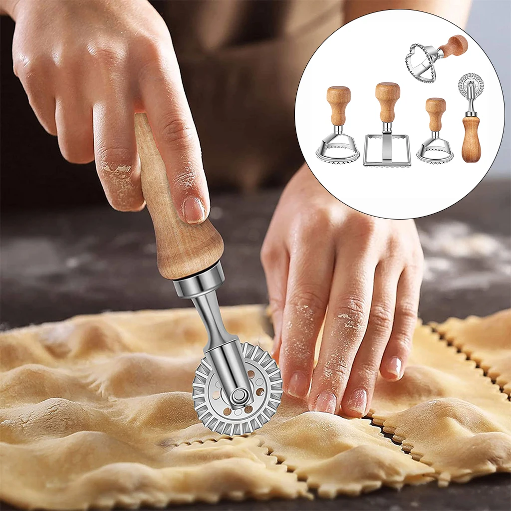 

Chrider Ravioli Stamp Set 5pcs, Ravioli Maker Cutter with Wooden Handle