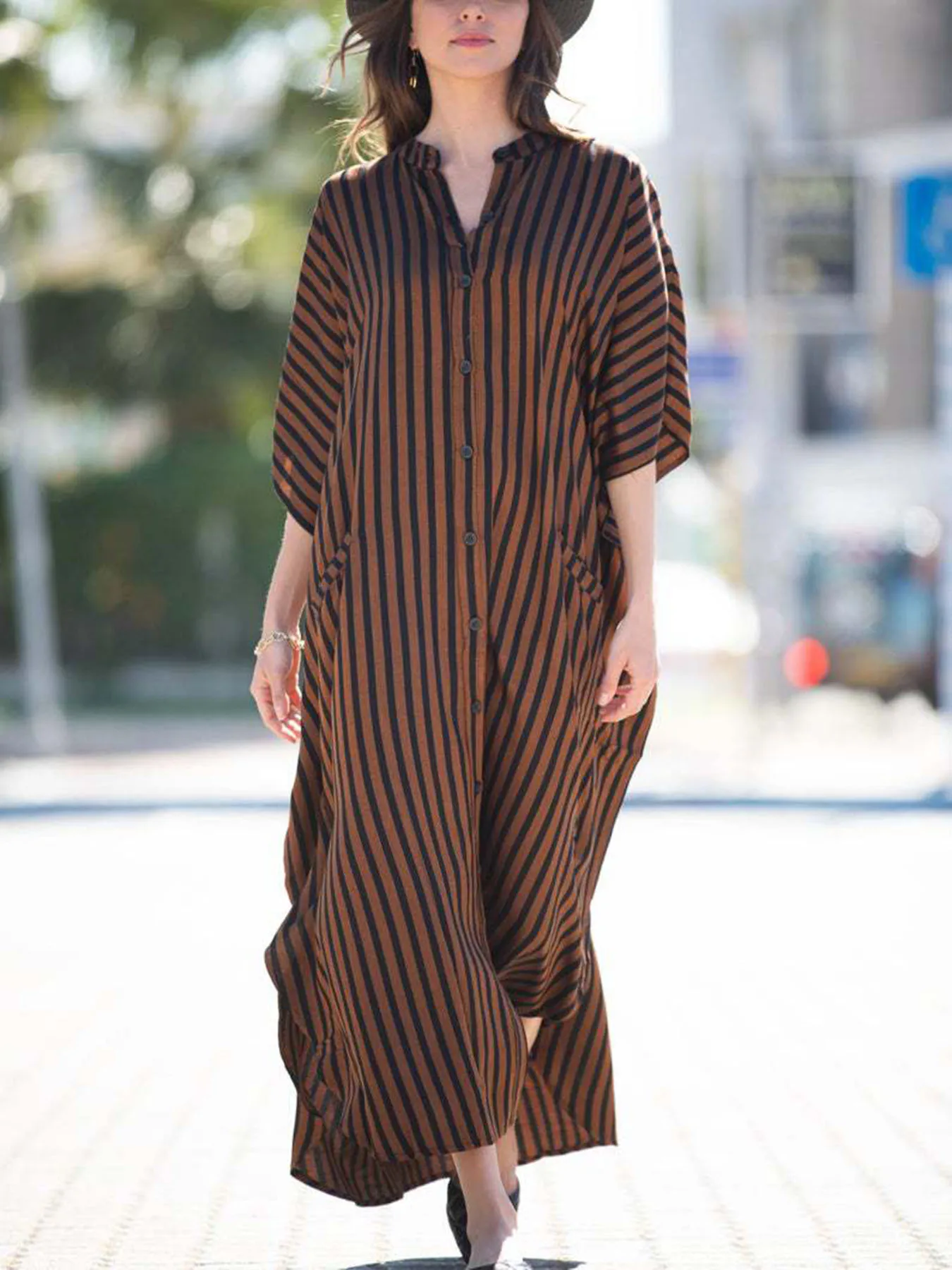 Cross-Border Amazon Beach Button Loose Long Robe Bikini Sun Protection Shirt Swimwear Cover-Up