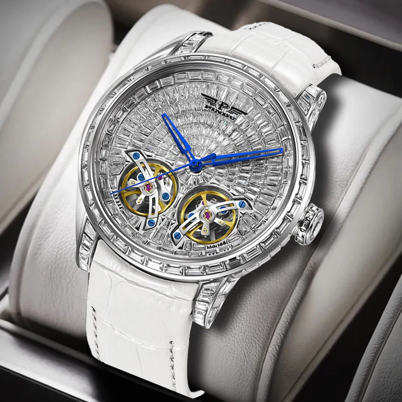 PINDU Design Mechanical Watch Men Fashion Luxury Diamond Watch For Men Waterproof Double Tourbillon Movement Men Wristwatches