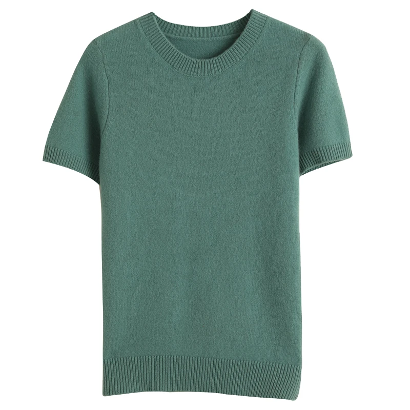 Summer Women's Knitted T-irt Outerwear Wool Camere Loose ort Sve round Ne f Sve New Sle Thin Version
