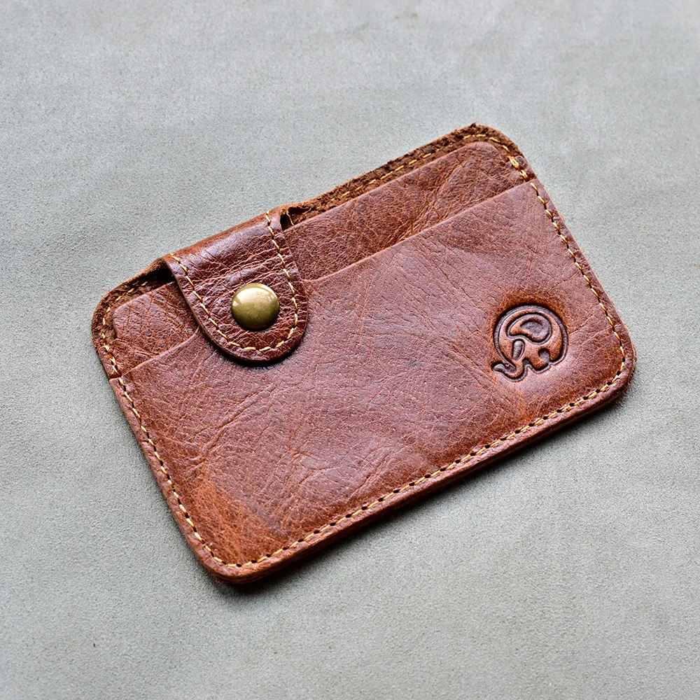 Vintage skóra bydlęca etui do kart kredytowych dla mężczyzn prosty futerał na etui na kartę kredytową autobusu chroniący karty kredytowe Slim etui na karty Porte Carte — zdjęcie 6