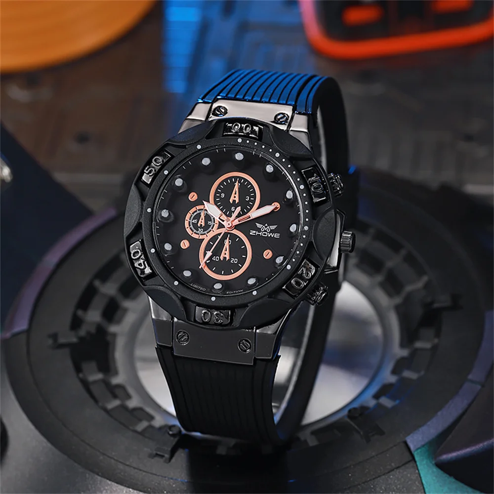 Men's Sports Military Large Dial Quartz Watch Fashion 2024 New Gray Silicone Men Gift Watches