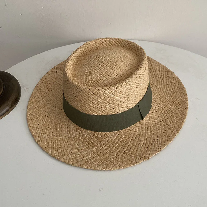 Wide Brim Straw Fedora Hat Ribbon Band Beach Hats Women Straw Woven Sun Hats Summer Holidaty Panama Hat