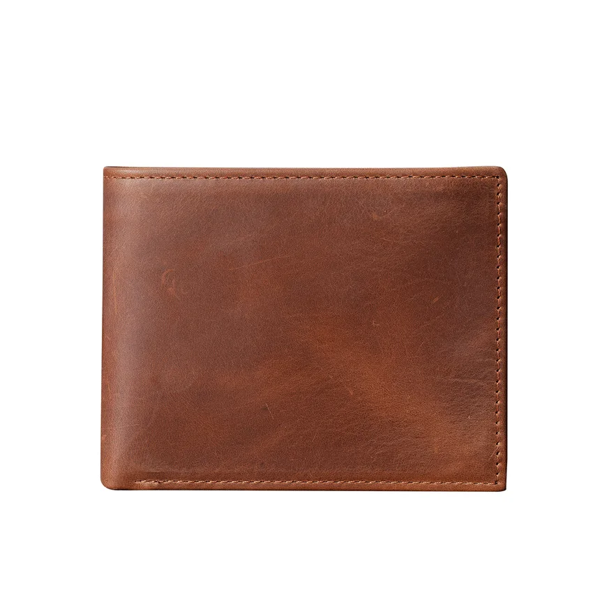 1117 Men's Biffold Retro Genuine Leather Wallet Crazy Horse Leather Short Multi Slot Wallet Casual Card Bag