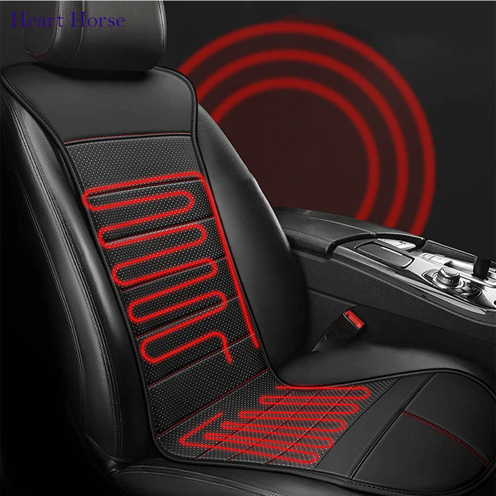 Funda de asiento con calefacción para coche, cojín de asiento de calentamiento rápido de los años 30, calentador de silla para mantener el calor, Reduce el estrés, Universal, 12V/24V, invierno, corazón, caballo