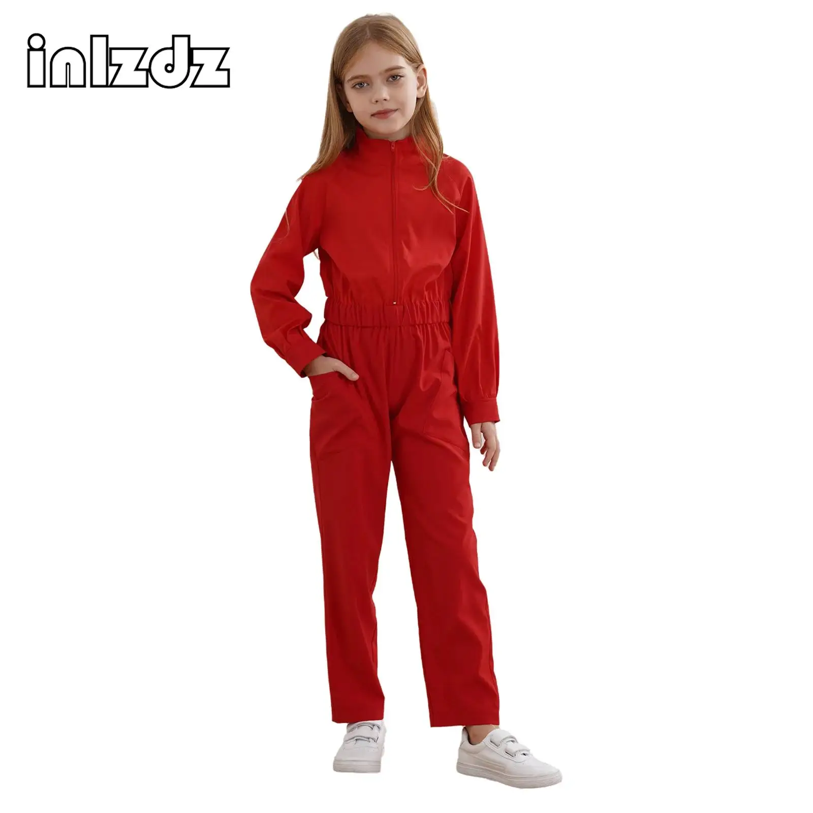 

Kids Girls Zipper Front Coverall Casual Cargo Pants One Piece Suit Long Sleeve Jumpsuit Rompers Flight Suit for Halloween Party
