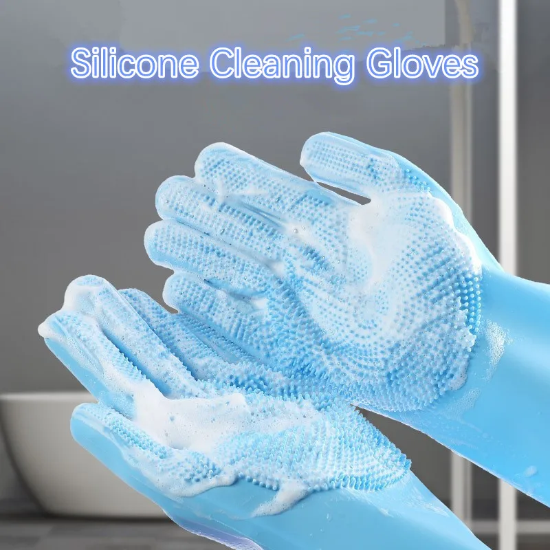 Waterproof Heat-insulating Cleaning Gloves Silicone Rubber Dish Washing Gloves for Household  Scrubber Kitchen Cleaning Tools