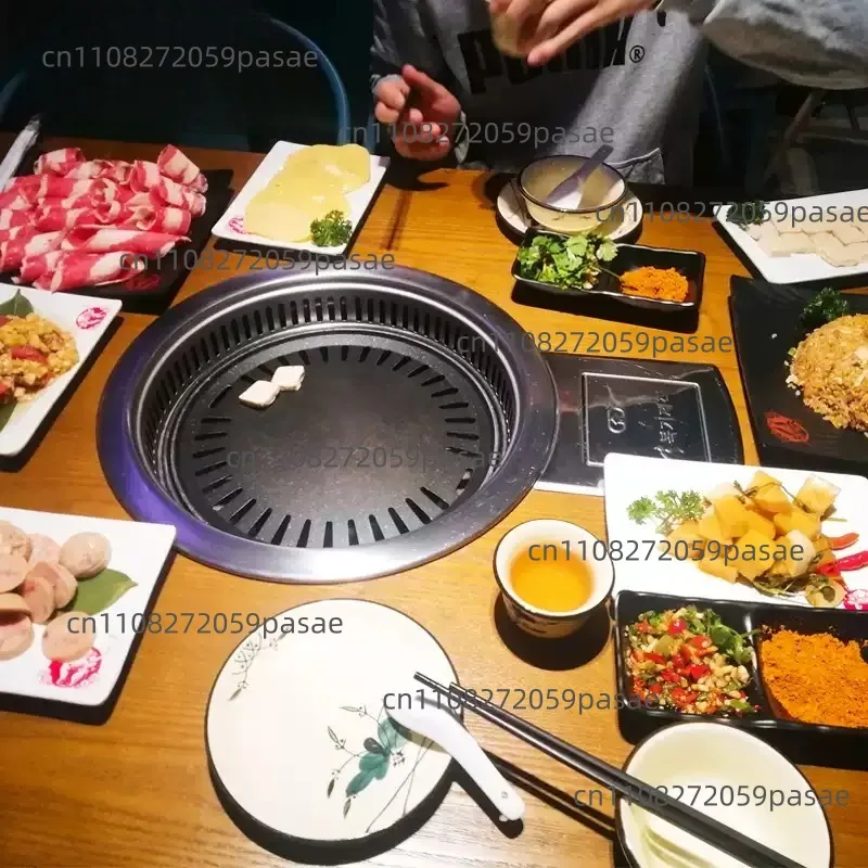 Korean-Style Automatic Smoke-Extraction Charcoal Grill, Commercial BBQ Grill, Self-Smoke-Extraction Eco-Friendly