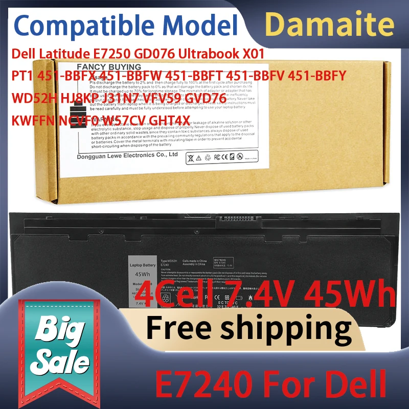 

Damaite E7240 Laptop Battery For Dell Latitude E7250 GD076 Ultrabook X01 PT1 451-BBFX 451-BBFW 451-BBFT 451-BBFV 451-BBFY WD52H