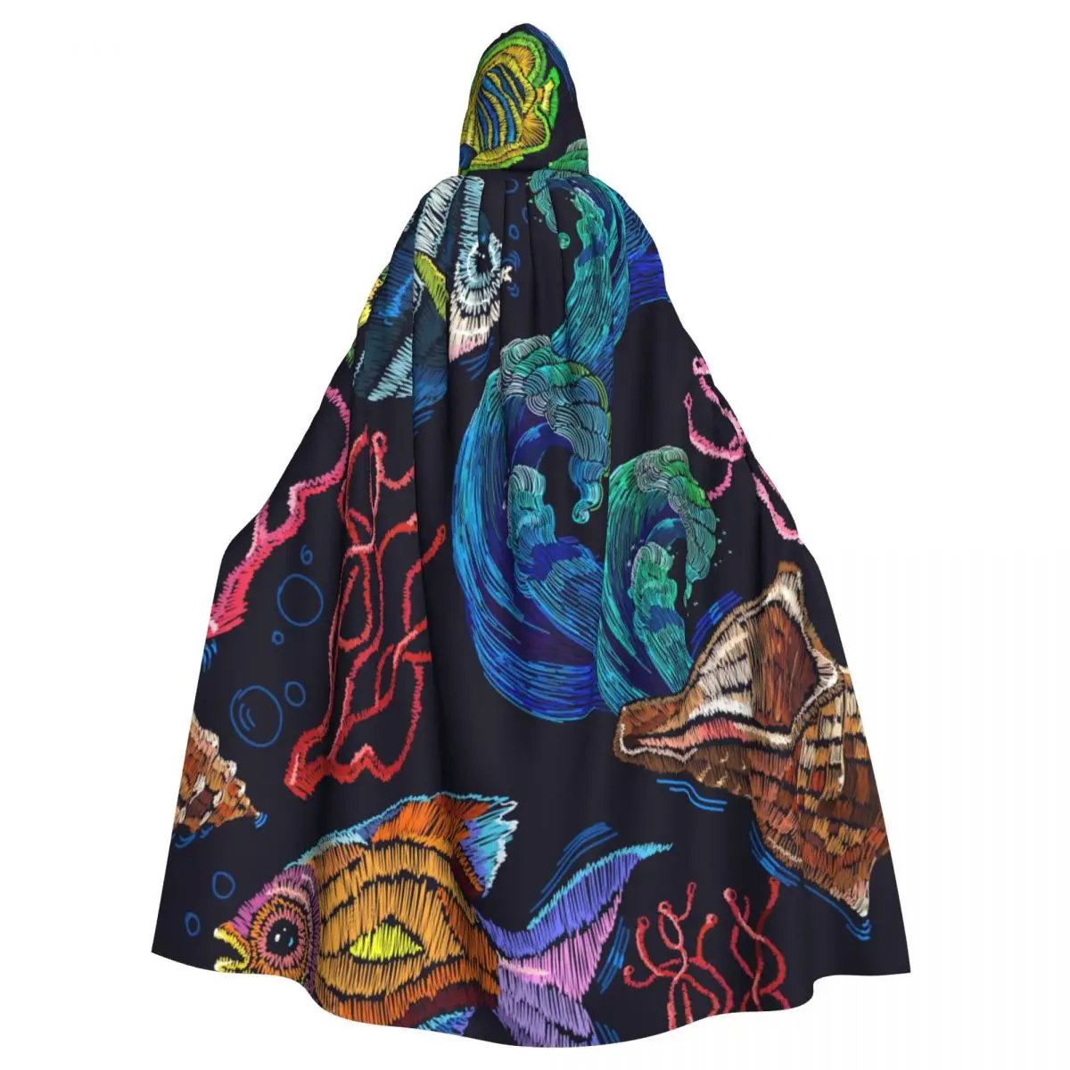 Sea Life Sea Shells Corals Tropical Fishes Cloak Hooded Cosplay Costume Halloween Adult Long Party Cape