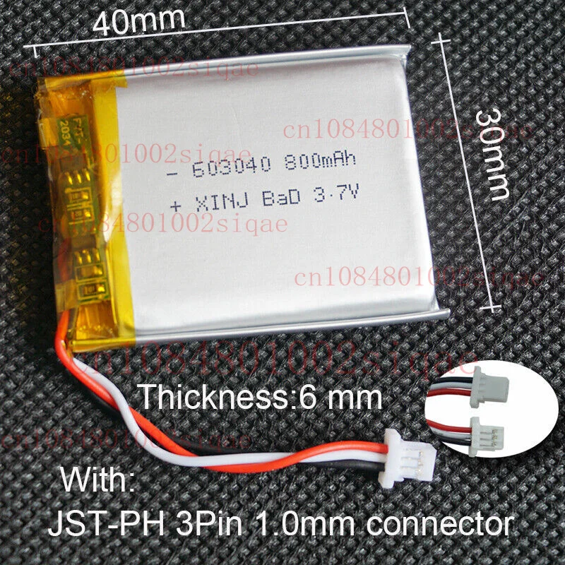 3.7V 800mAh 2.96Wh Li Lipo Batería 603040 NTC Termistor JST-SH 1.0mm para GPS WYORESY