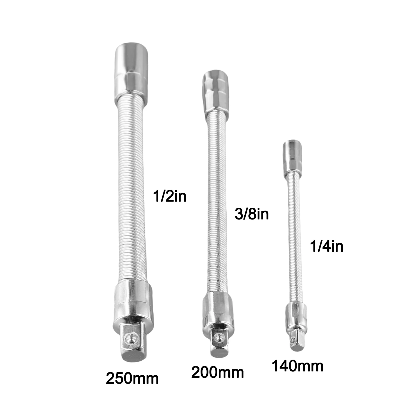 3-Pack Flexible Socket Extension Bar Set 1/4 3/8 1/2 Drive Bendable Wrench Extender For Narrow Spaces Metal Ratchet Adapter