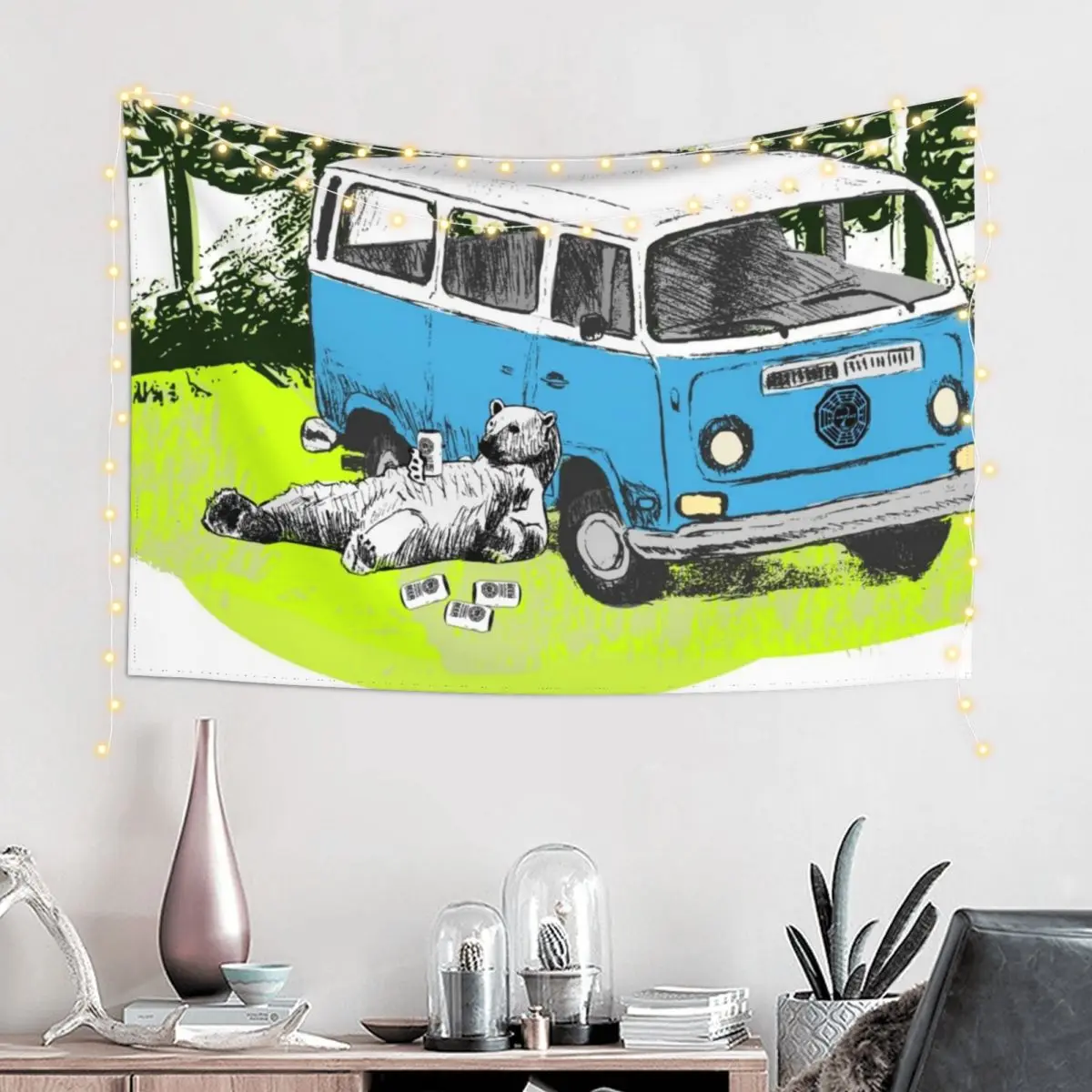 Polar bear relaxing on lost island - Dharma beer Tapestry Room Decor Aesthetic Decor Home Room Decoration Accessories Tapestry