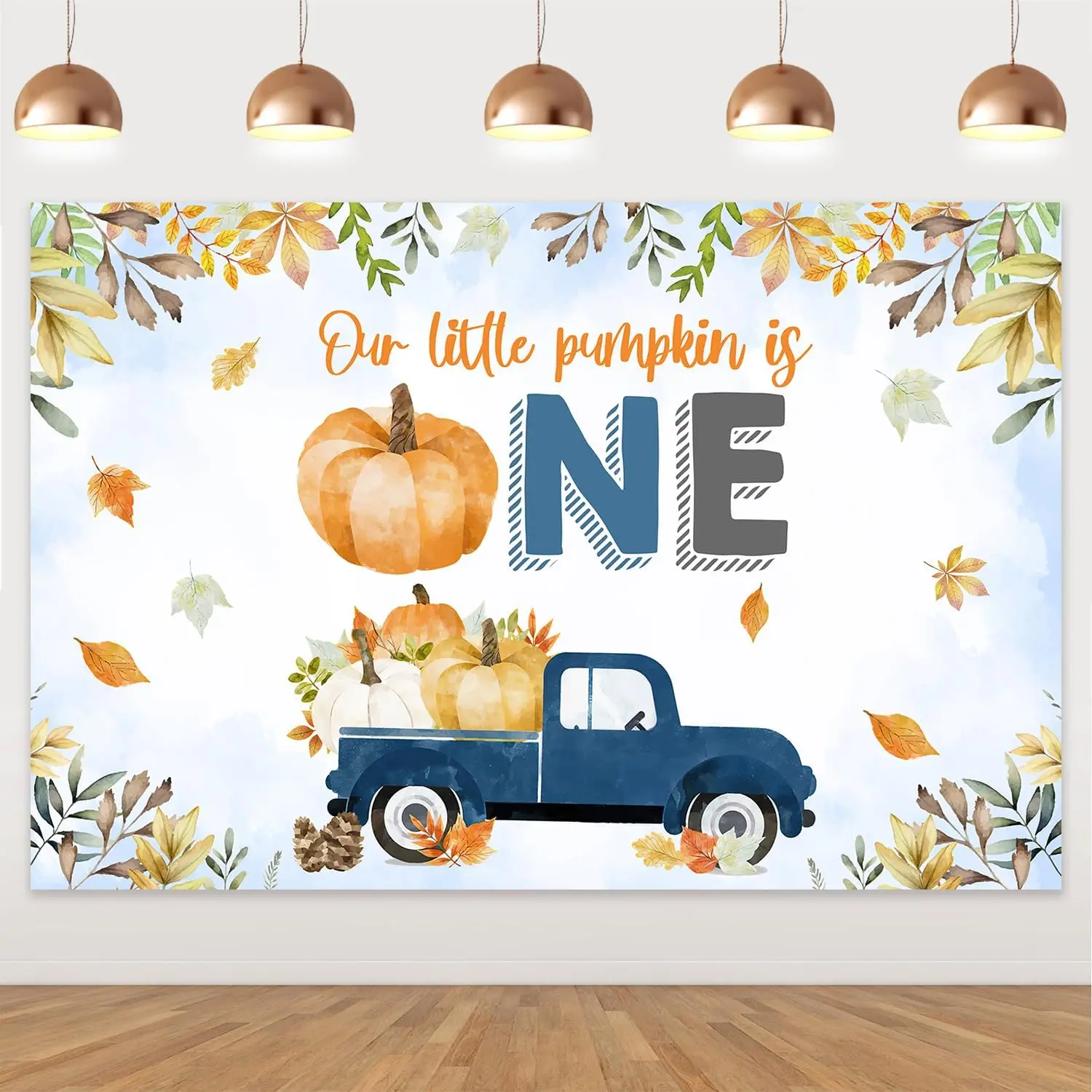 Cheereveal 5x3ft Pumpkin Truck 1st Birthday Backdrop Blue Our Little Pumpkin Is One Photography Props Autumn Fall Party Supplies