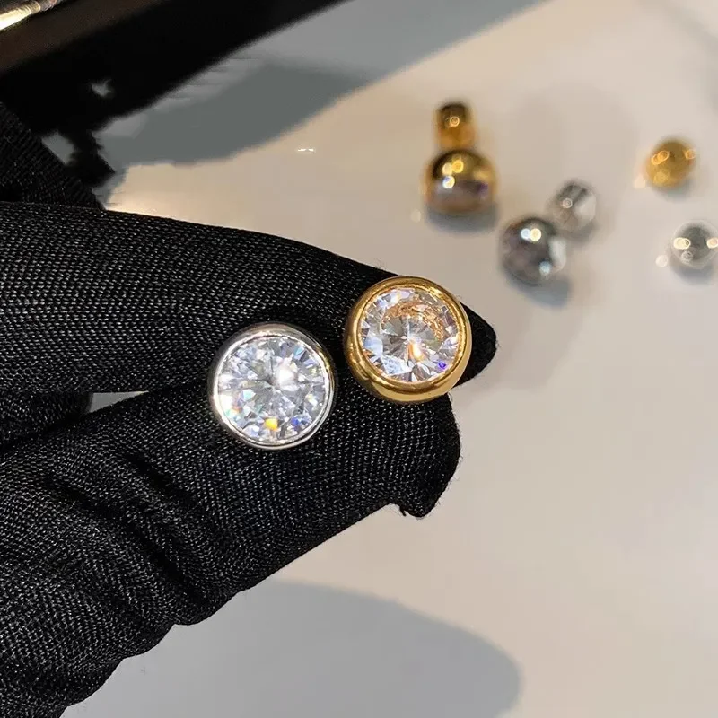 Fashion Vintage Round 5A Zircon Earrings for Women With Ear Holes Top High-end Exquisite OL Commuting Gift