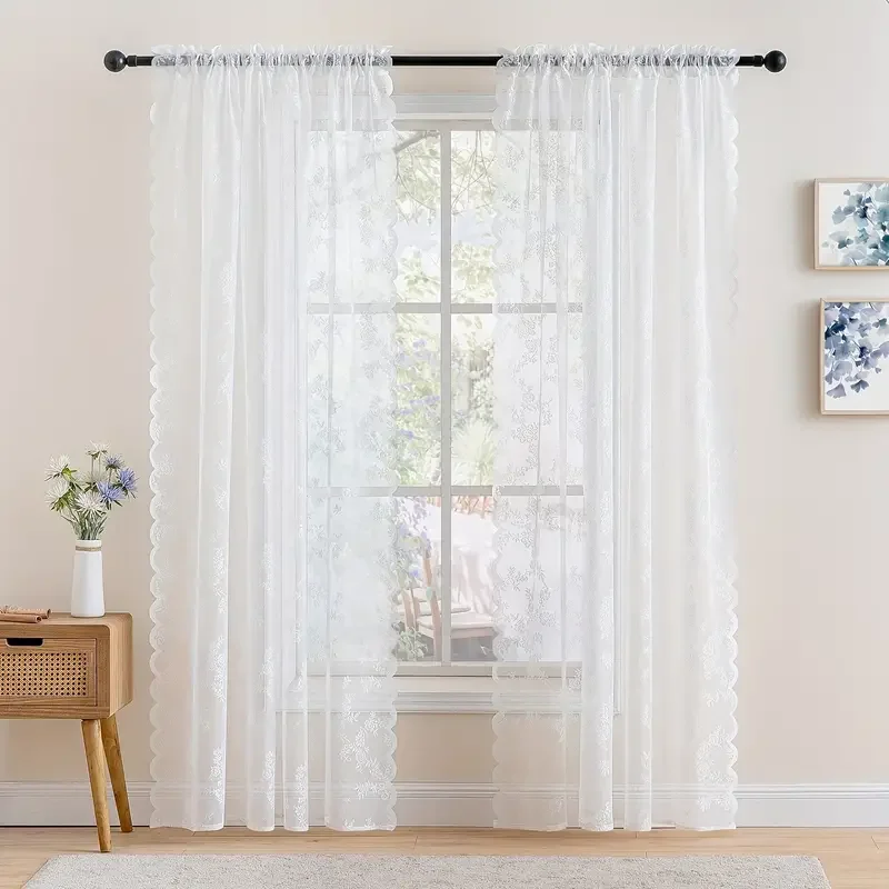 1 Piece Vintage Floral Embroidery Clear Lace Curtain Panel - Privacy & Light Filtering, Machine Washable,