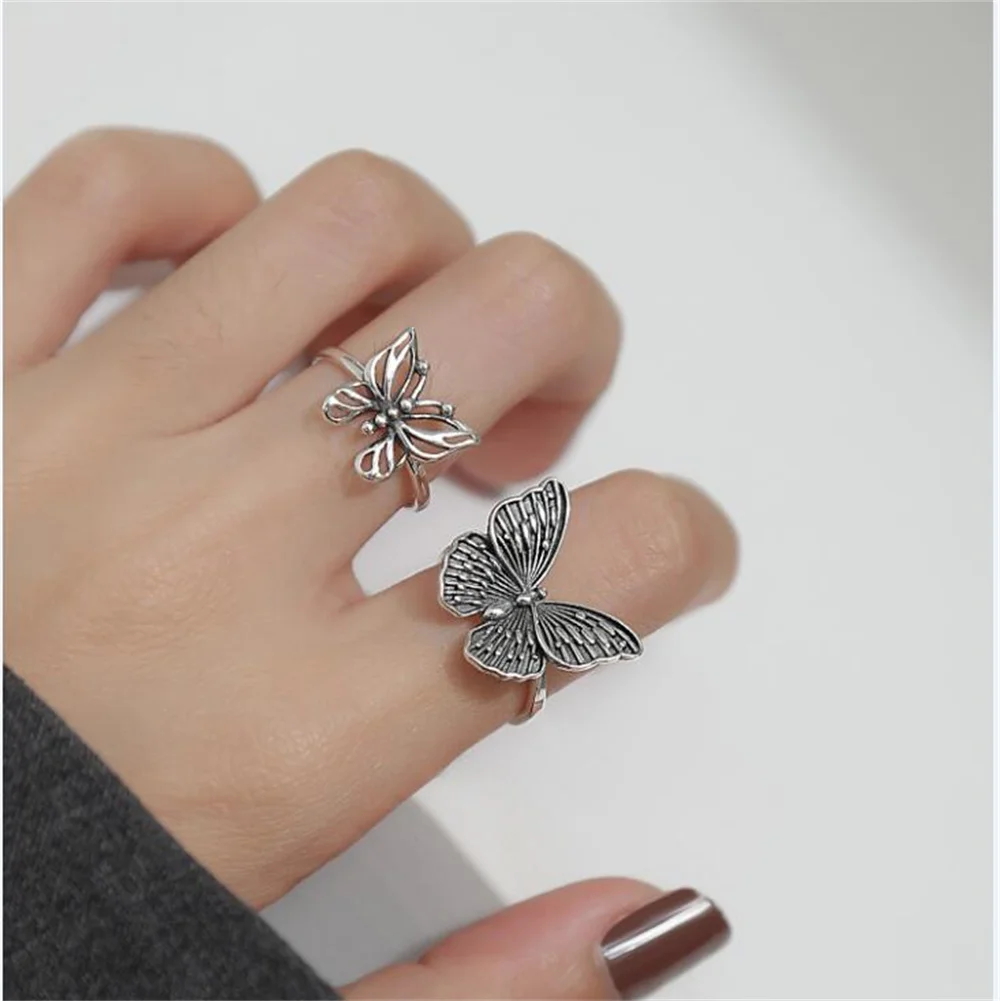 Antique Silver Color Hollow Butterfly Ring Set For Women Retro Trendy Jewelry Ring Accessories Dropshipping