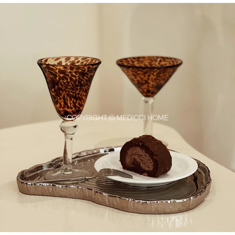 Medicci Home Amber And Black Leopard Hurricane Hand Blown Water Glasses Medieval Style Glassware Luxury Wine Cups For Party Bar
