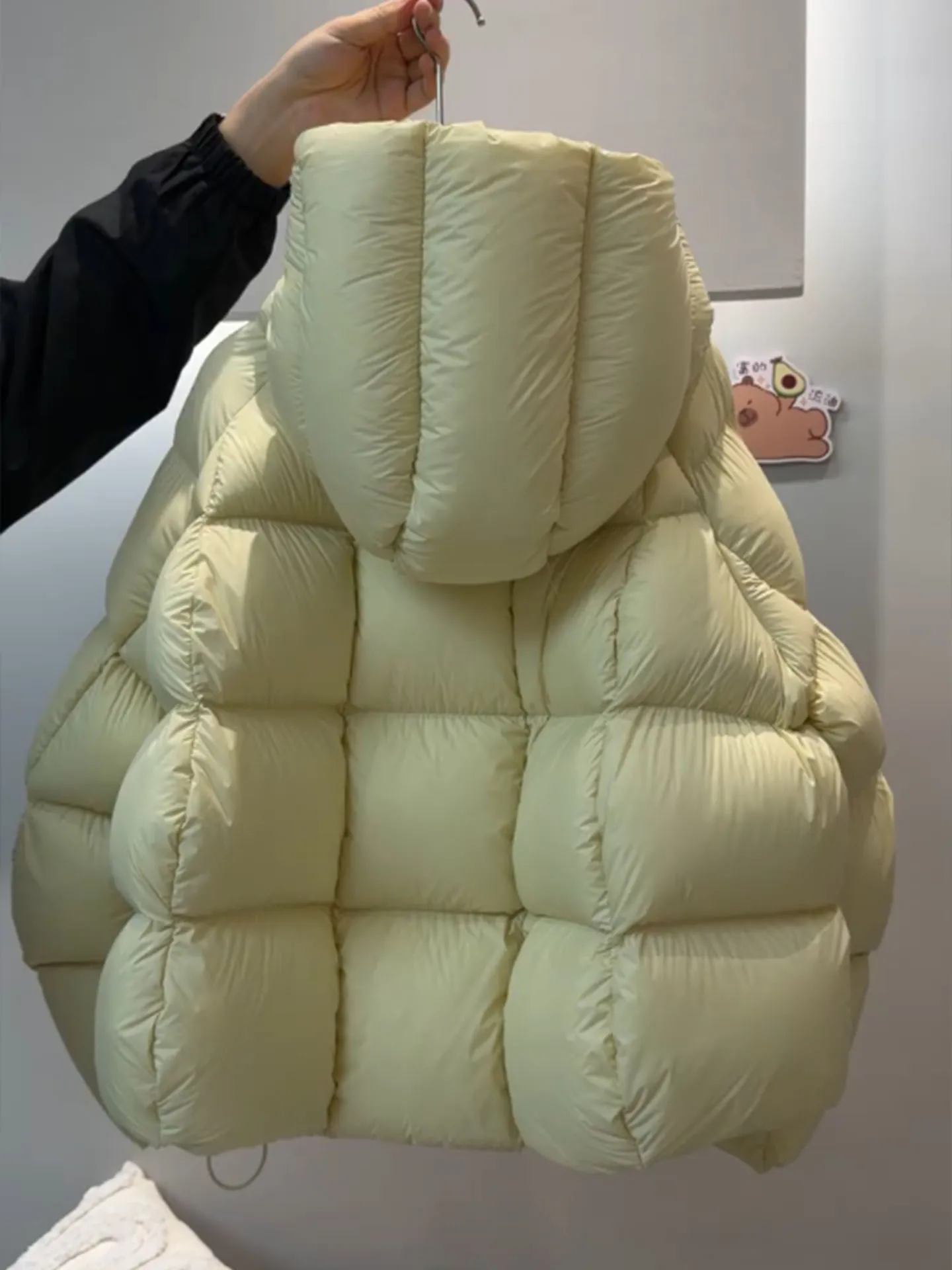 

Unique ort Puffer Jaet Women's Sle Korean Bread Coat Yellow Color Warmth Polyester Fiber Du down Filling High Waist
