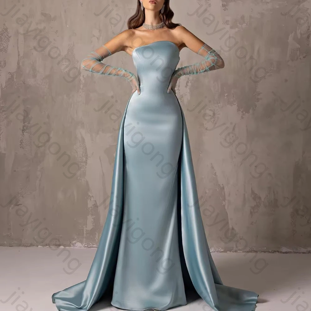 

Elegant Blue Strapless Backless Evening Dresses Off-shoulder Long Dress Exquisite High Quality Prom Party Gowns Women Customized