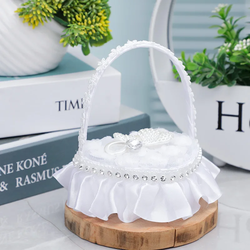 

New Mini Ring Pillow Box Creative Handheld Wedding Prop Ring Box Small White Diamond Decorated Box