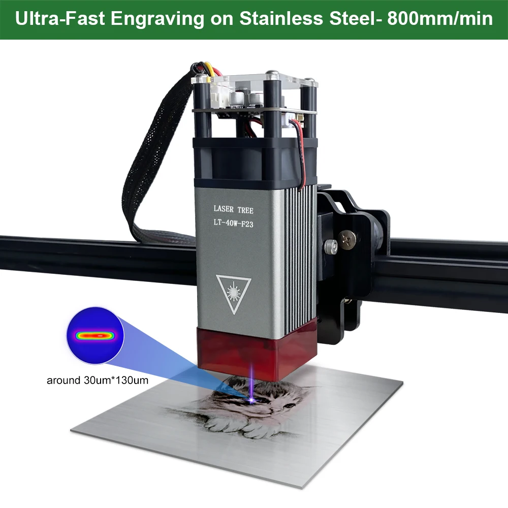 LASER TREE 40W Fixed Focus Laser Module with Metal Hood for CNC Laser Engraver Cuting Engraving Wood 450nm Blue TTL Module Tools