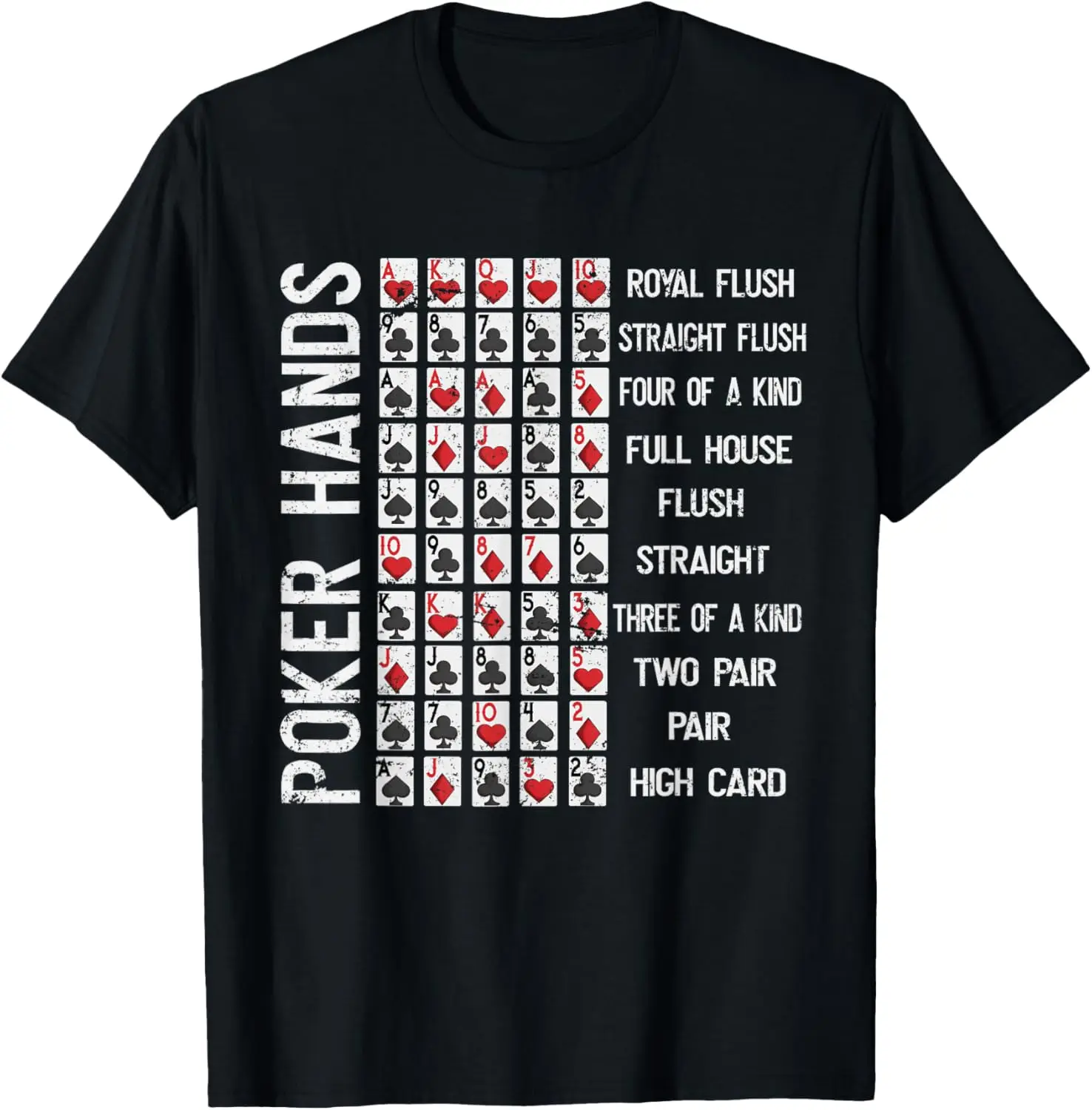 Poker Hands Cheat Sheet Card Casino Games Funny Player Gift T-Shirt