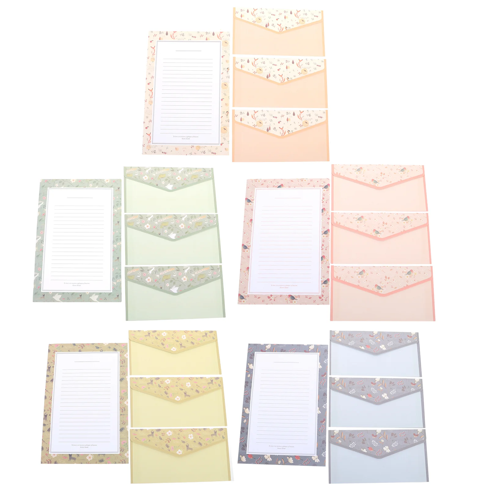 

5 Sets Floral Letterhead Envelopes with Paper Stationery Writing Stationary Supplies Student Japanese