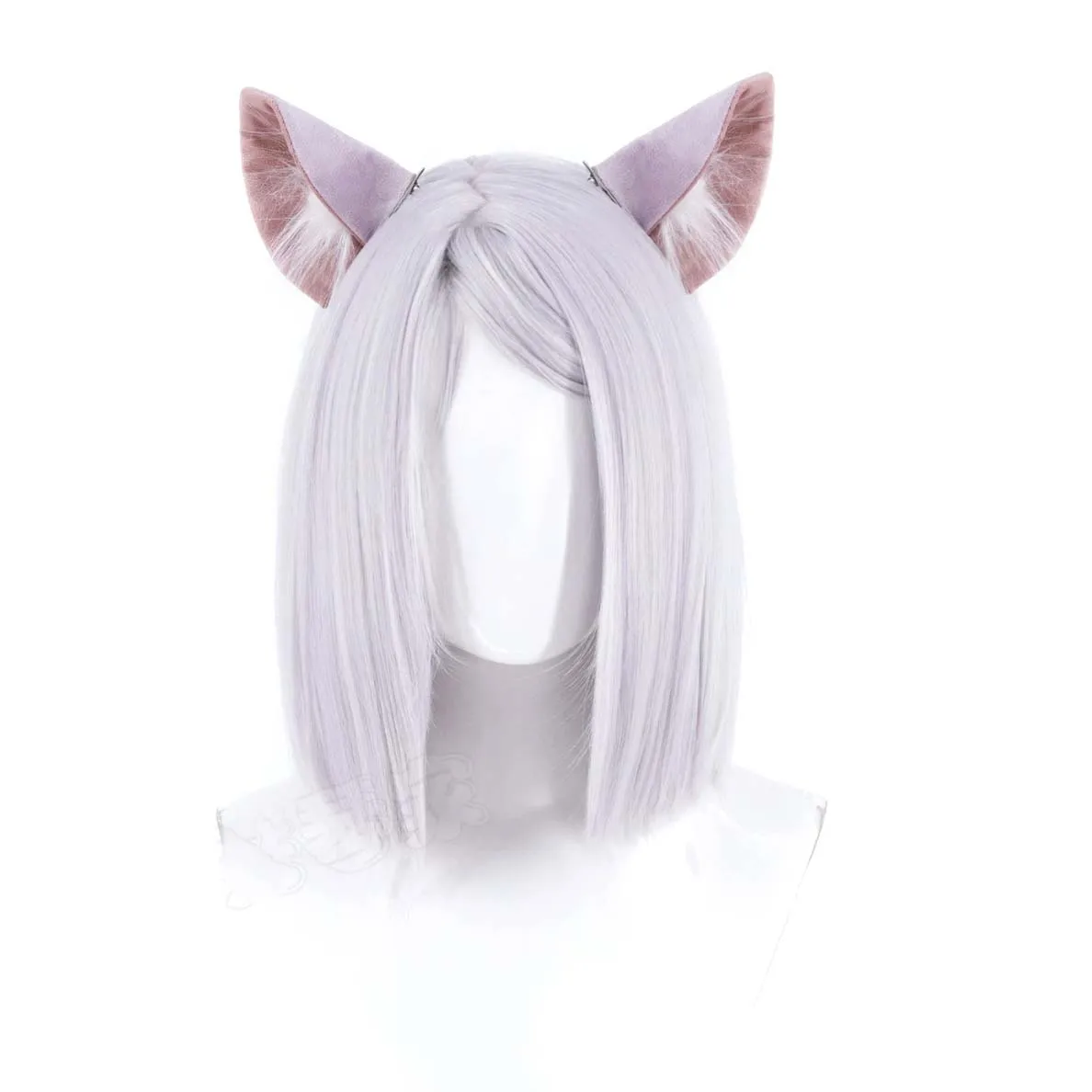 Women Yani‑Neko Imoko Satou Cosplay Wig Silver‑White Bob Wig with Cat Ears for Halloween Accessories view 5