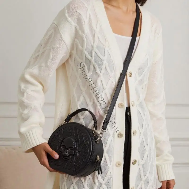 حقيبة اليد المستديرة حقيبة اليد القوطية steampunk crossbody حقيبة كتف الجلود 066F #3