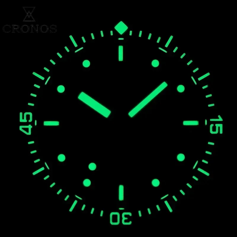 Cronos 50-Fathoms Watch For Men C3 Luminous Convex Nail Automatic NH35 Movement 200M Waterproof Resistant Rotating Ceramic Bezel