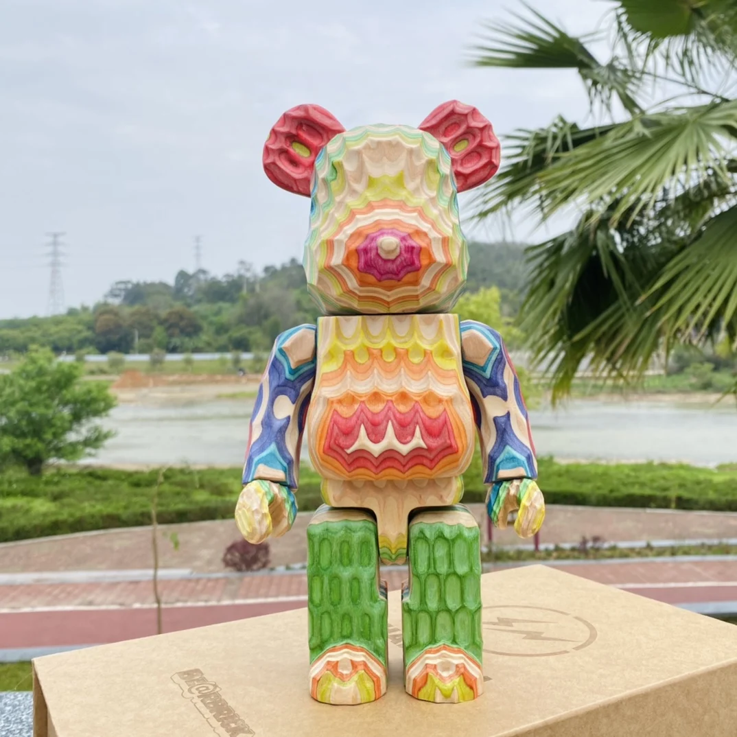 BE@RBRICK 400% 28cm Karimoku Wooden Bearbrick with Vertical Stripes and Rainbow Colors Rainbow Wave Vertical Stripes Bear