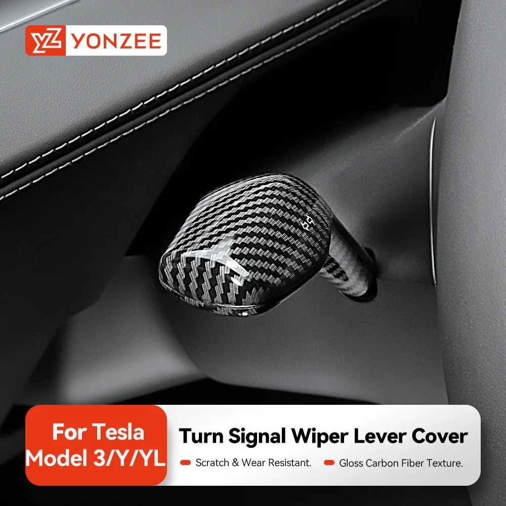Image of YZ Für Tesla Modell 3 YL 2025, Highland Juniper Carbon Fiber Schalthebel Abdeckung Lenkhebel Griff Schutz Shifter Shell