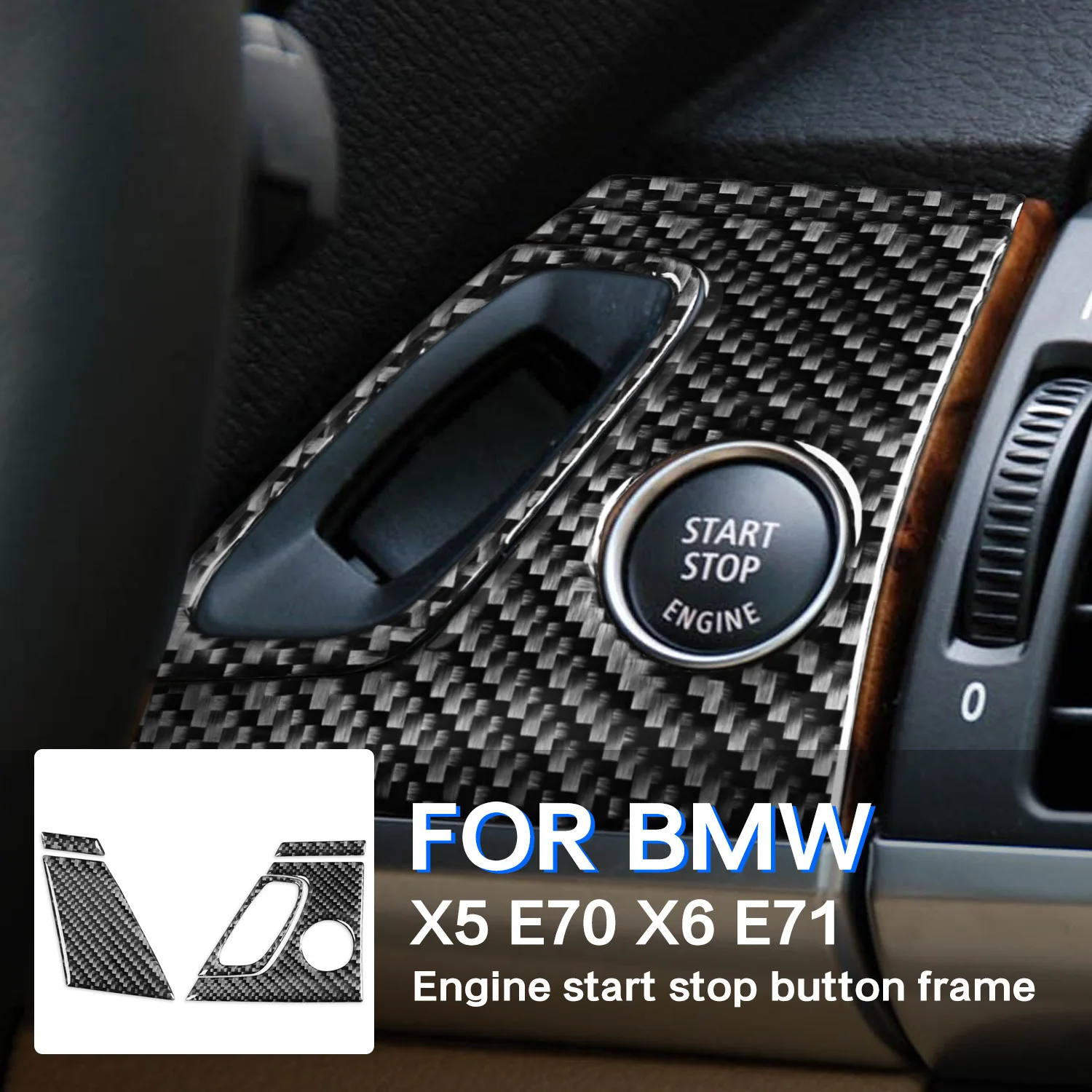 For BMW X5 E70 X6 E71 Car Real Carbon Fiber Engine Start Stop Button Frame Cover Trim Auto Trim Stickers Accessories 