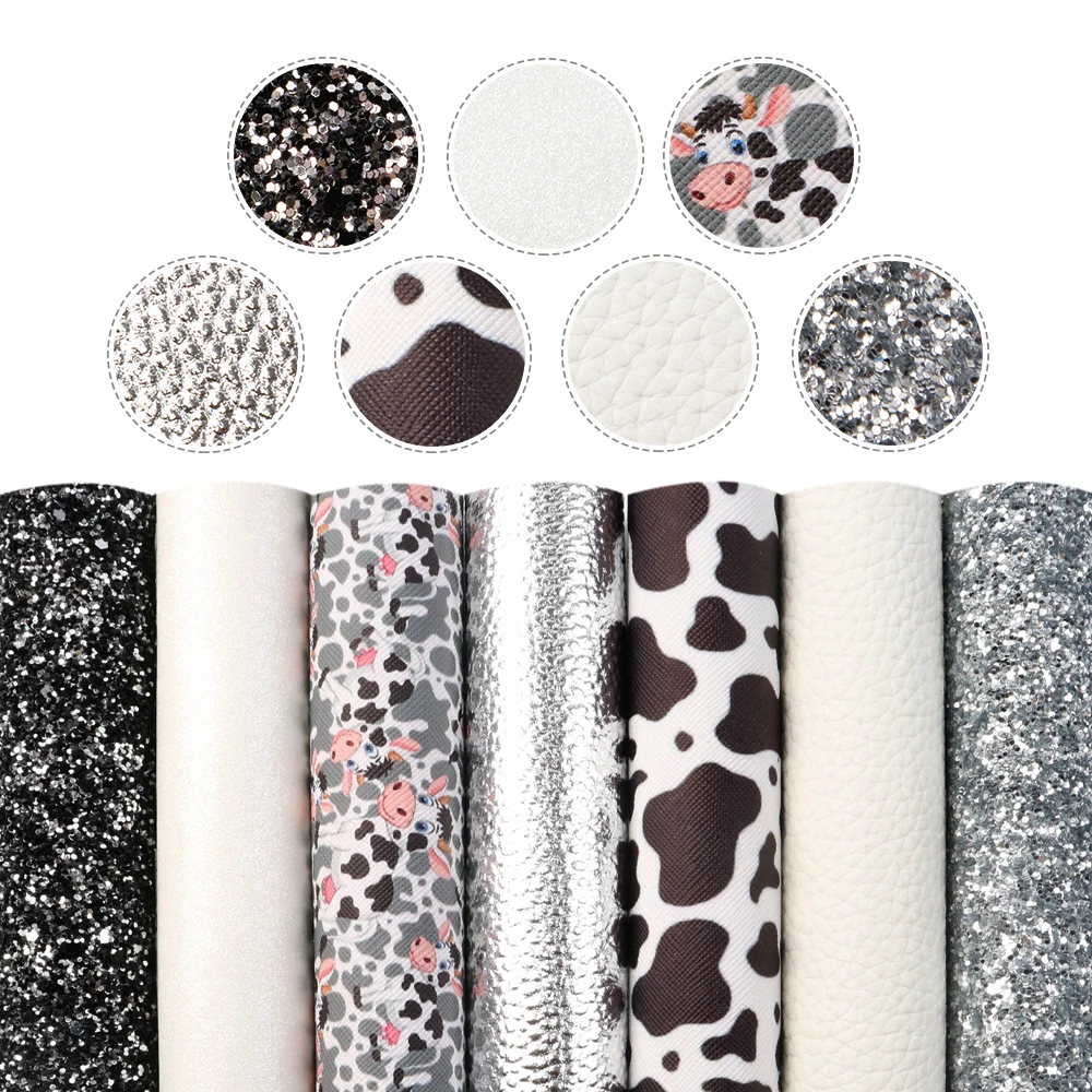 Leopard Cow Assorted Faux Synthetic Leather Sheet Fabric Set 20*33cm for Book Cover Bows DIY Handmade Material,1Yc22561