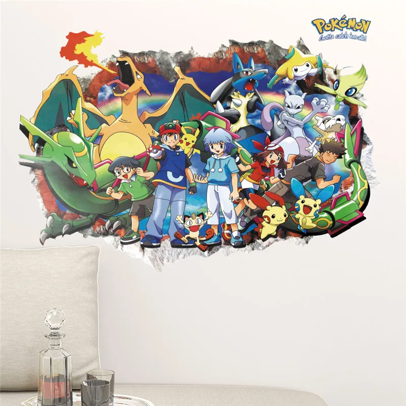 Cartoon Pokemon Pikachu Wall Sticker For Kids Room Living Room Bedroom Wall Decoration Kids Gifts Door Sticker Cute Posters