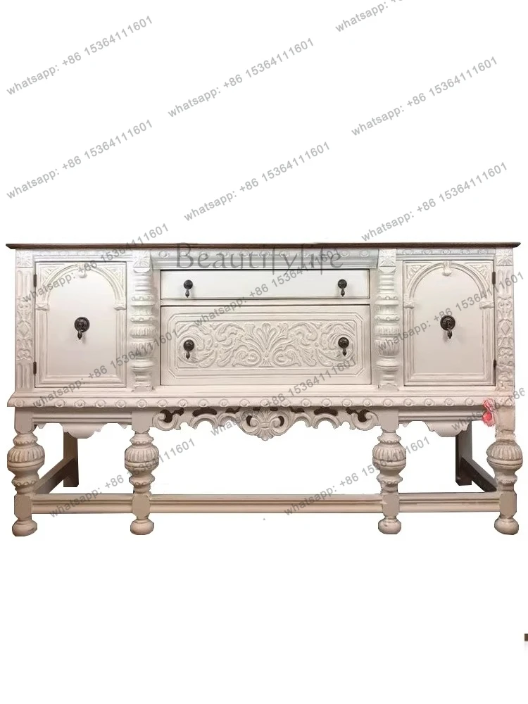

French medieval entrance cabinet decorative cabinet American storage retro solid wood carved dining side cabinet