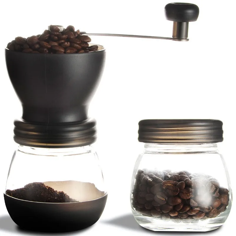 

Manual Coffee Bean Grinder Ceramic Stainless Steel Handle, Glass Jar Manual Coffee Grinder for Home Office and Travel