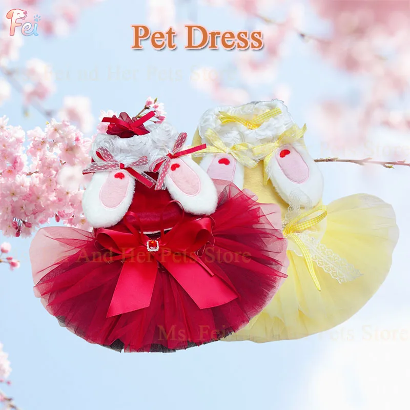 Handmade Cute Wine Red Light Yellow Warm Cotton Plush Coat Sling Dress for Small to Medium Dogs Chihuahua Fashion Pet Dog Clothe