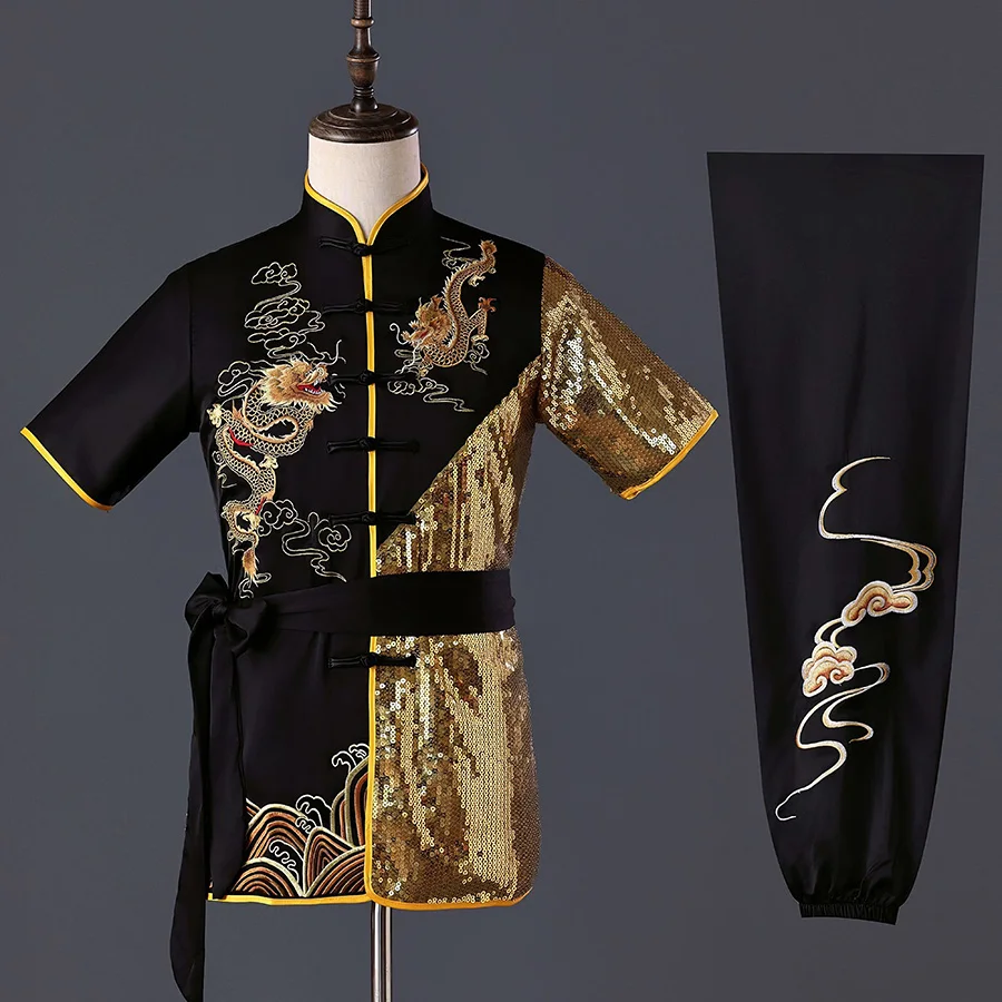 CLYFAN Traditional Chinese Children KungFu Costume National Dragon Embroidery Sequin Wushu Uniform KungFu Training Exercise Set