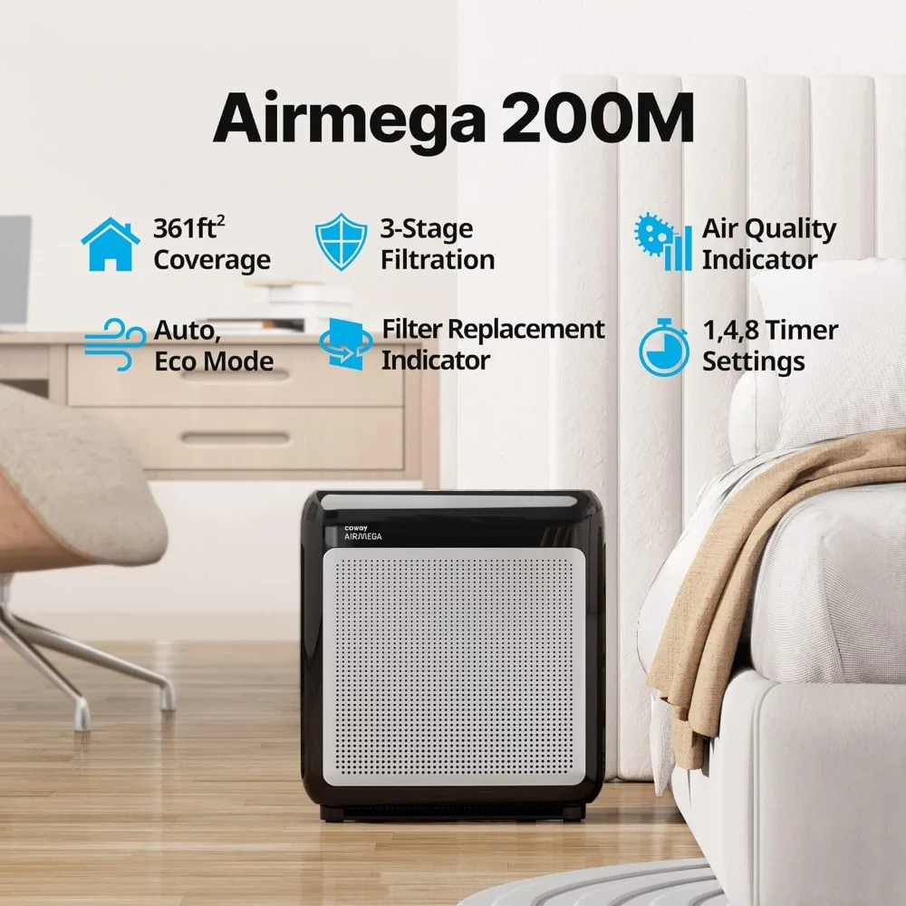 Airmega 200M Echte Hepa Luchtreiniger, 361 Vierkante Voet, Zwart