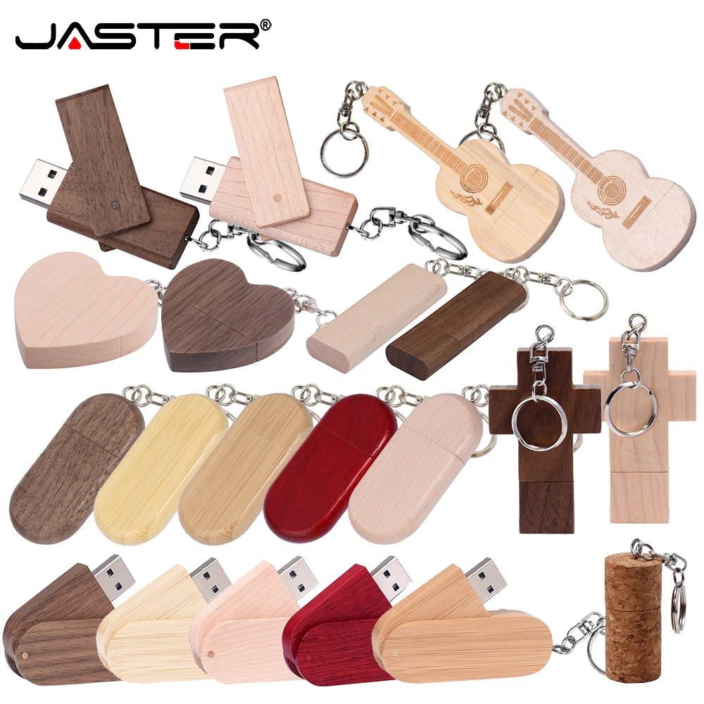 Wooden High-speed USB Flash Drive 128GB Free key chain Wooden Pen Drive Real Capacity Memory Stick 64GB 32GB U Disk Gifts 16GB