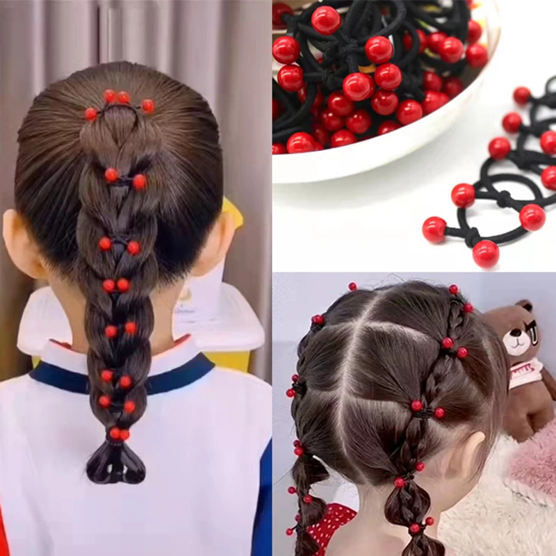 

5PCS High Elasticity Nylon Elastic Hair Bands Red Beans Ponytail For Women Girls Rubber Bands Baby Girl Headbands Accessories