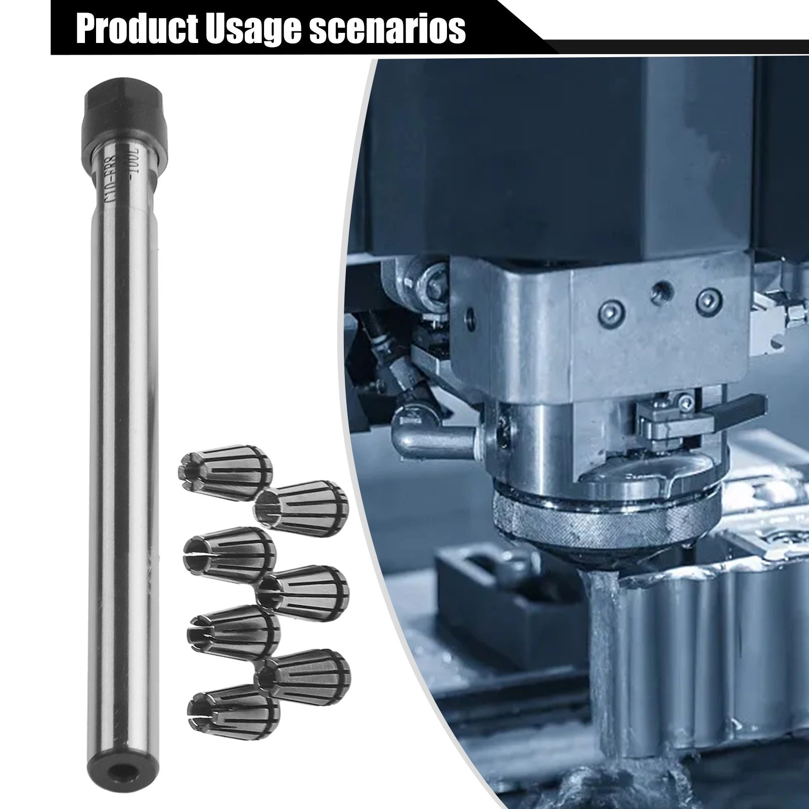 C10 ER8A 100L Straight Shank Collet Chuck Holder With 7Pcs ER8 Spring Collet Set For CNC Milling Drilling Boring Tools