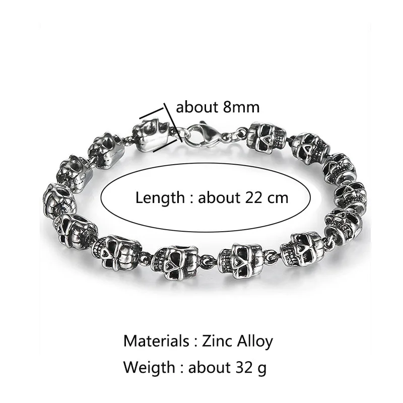 Cool Rock Style Steampunk Skull Bracelet for Men Women Alloy Skeleton Beaded Bracelet Hiphop Tibetan Prayer Beaded Bracelet New