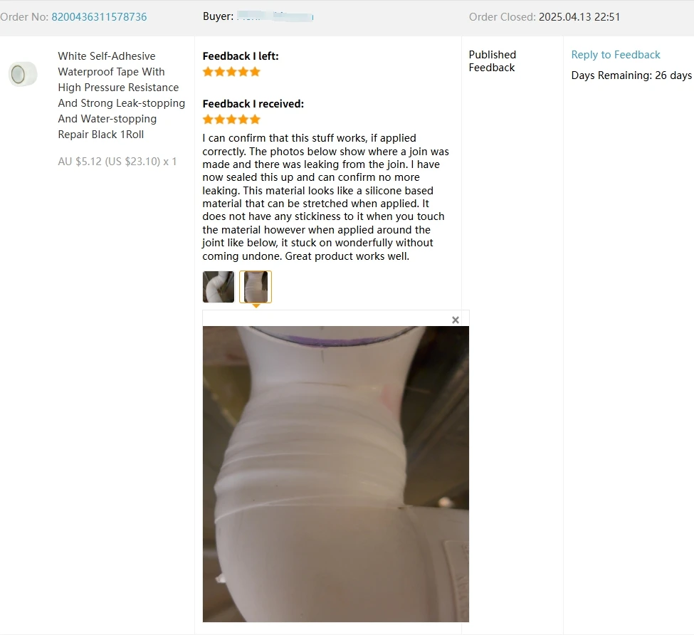 25mm Width Black Self-adhesive Waterproof Tape With High Pressure Resistance And Strong Leak-stopping And Water-stopping Repair