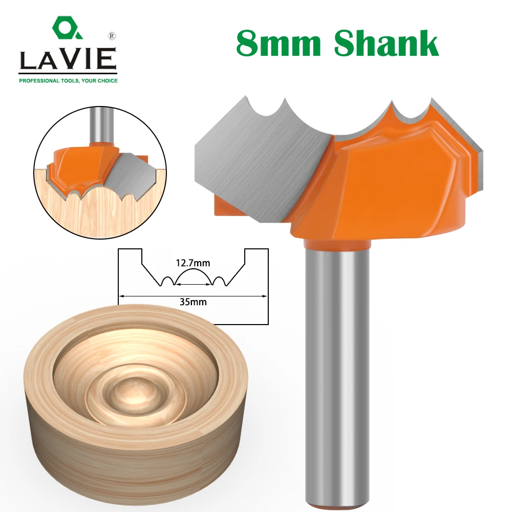 LAVIE-8mm 생크 클래식 더블 볼 플루트 우드 라우터 비트, C3 카바이드 목공 조각 커터 도구, 1 개