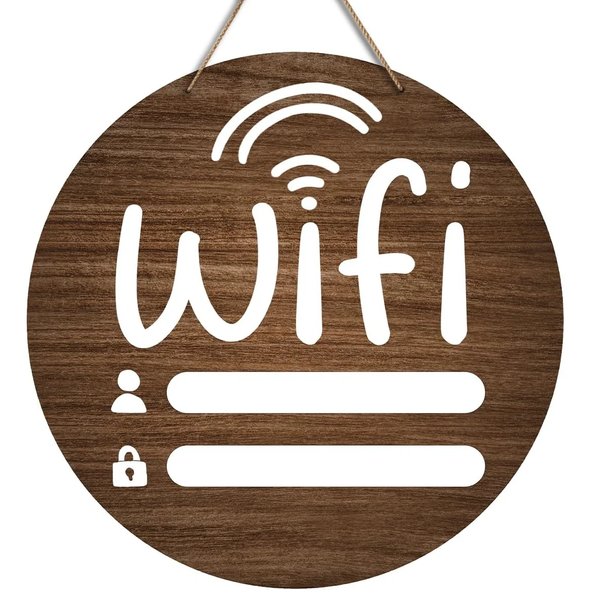 2D Flat - 2D Retro Flat Circular Wi-Fi Password Sign - Home Wi-Fi Password Wooden Hanging Decor - Suitable for Home Office, Stor