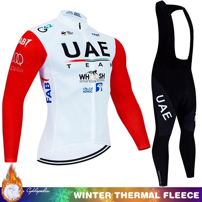 Cycling Jumper Men\'s Suit UAE Thermal Jersey Man Costume Bike Clothes Pro Team 2024 Winter Fleece Clothing Mtb Pants Blouse Bib